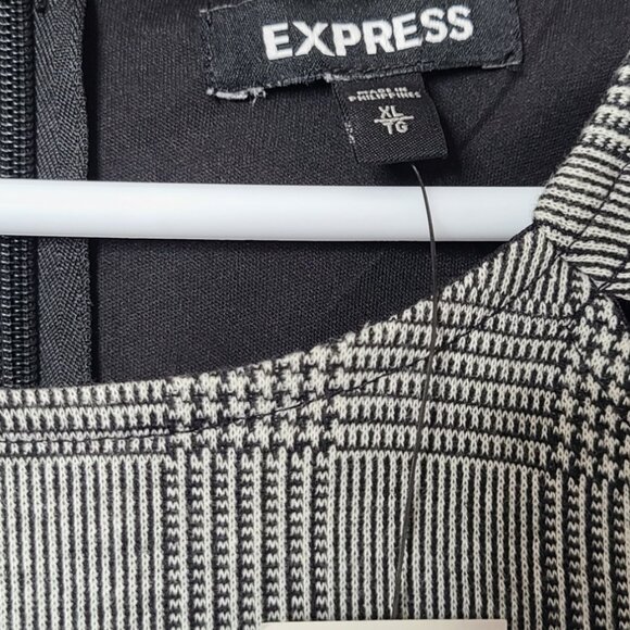 Express Gray Houndstooth Plaid Sheath Office Classic Business Dress Size XL - Picture 4 of 14